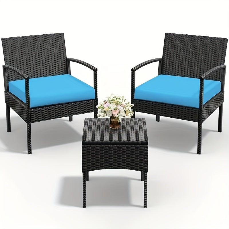 3-Piece Outdoor Patio Wicker Rattan Furniture Set, 2 Bistro Conversation Chairs & Side Table, Weather-Resistant, Ergonomic Design, for Garden, Balcony, Patio, Deck & Yard