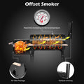 Charcoal Grill with Offset Smoker 433 Sq In Cooking Area Lid Thermometer Carbon Steel Side Table & Wheels for Backyard Camping & Picnics – Black