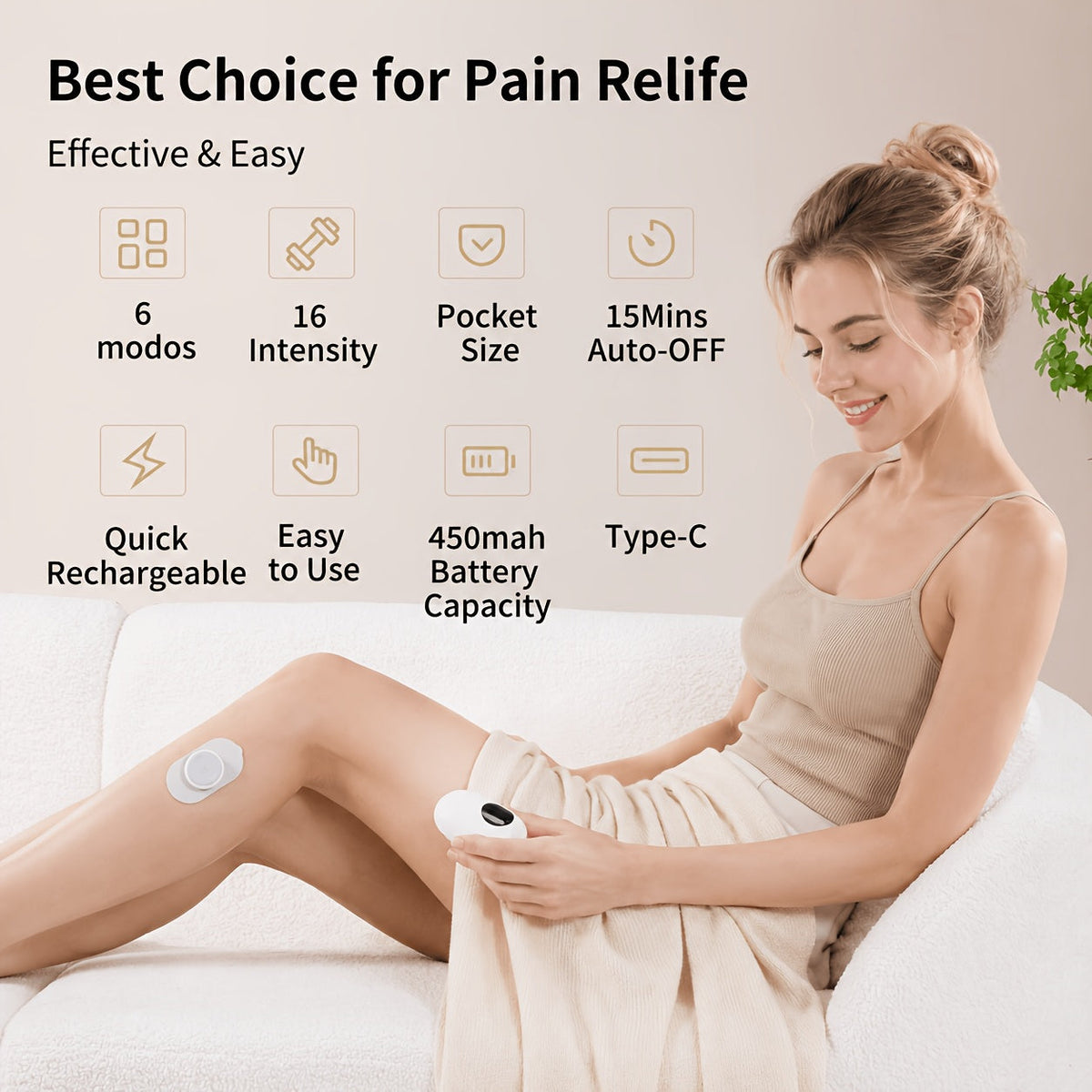 Wireless TENS EMS Muscle Stimulator - Cordless Rechargeable, 6 Modes & 16 Intensity Levels, Dual Pads - Back, Neck, Shoulder & Sciatica Pain Relief - Portable, Home & Travel - White