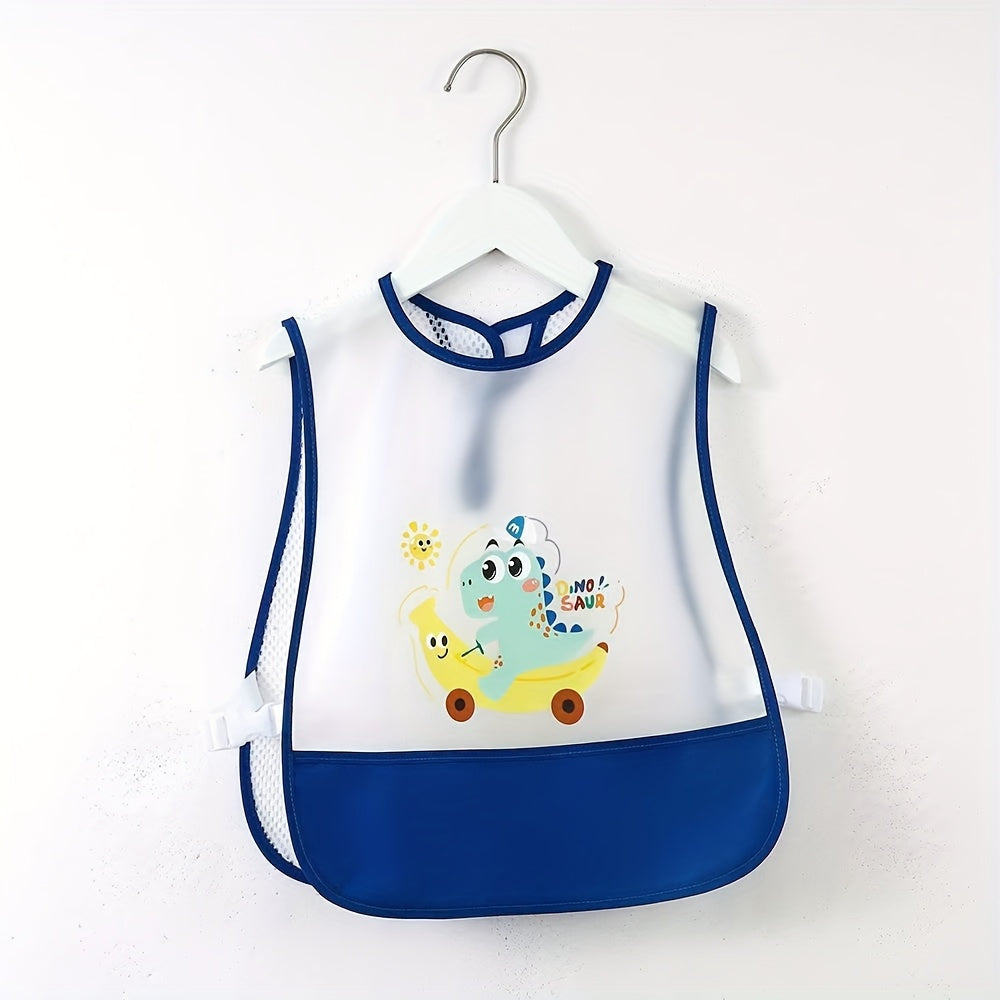 Toddler Feeding Bib with Extra-Large Catch Pocket, Adjustable Long Suspender Mealtime Bib for Kids Ages 1-4, Reusable Easy-Clean Preschool Mealtime Protector for Boys & Girls