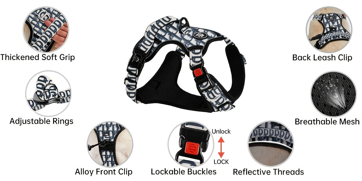 No-Pull Dog Harness Set with Retractable Leash, Seatbelt, and Collar – Fully Reflective, Adjustable, Breathable Vest Harness with Handle for Small & Large Dogs (XS–XL)