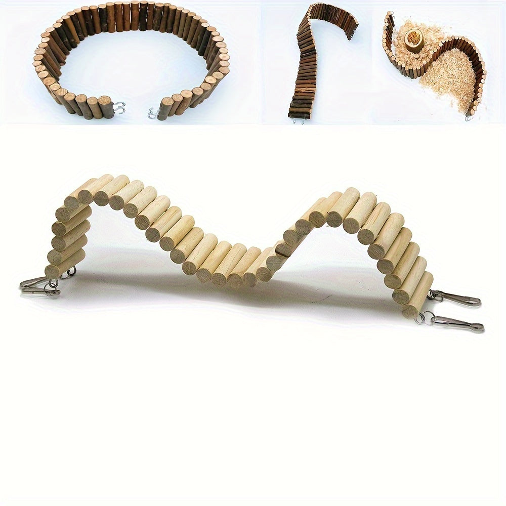 Natural Wood Climbing Ladder Fence for Hamsters, Mice, Guinea Pigs, and Small Pets, Cage Decoration, Crawling Toy, Habitat Accessory, With or Without Bark, Multiple Sizes