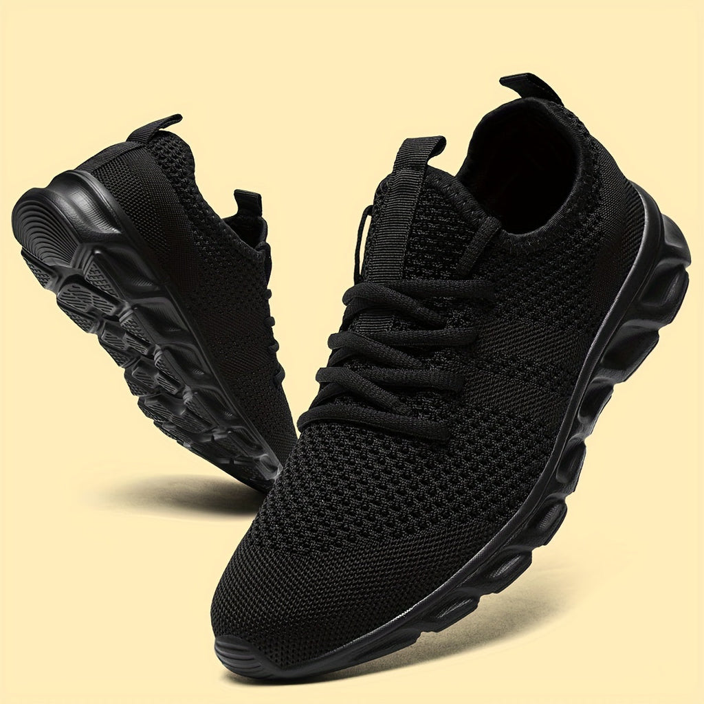 Men's Lightweight Breathable Knit Mesh Sneakers, EVA Sole Low-Top Lace-Up Running Walking Shoes, White Red Black Round Toe, All-Season Gym Travel Daily Wear, Sizes US 6-13.5