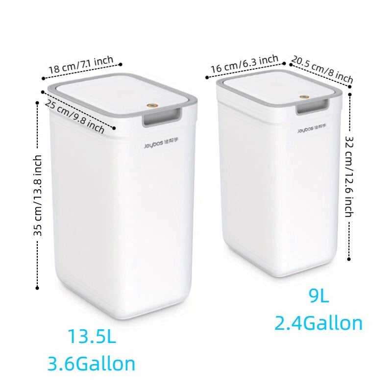 Joybos Push-Type Trash Can with Lid - Large Capacity - Bathroom, Kitchen, Office & Bedroom - 9L (2.4 Gal) & 13.5L (3.6 Gal) - White