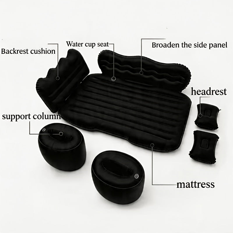 SUV Sedan Car Inflatable Bed, Soft Flocked Back Seat Air Mattress, Foldable & Portable Sleeping Mat for Camping, Road Trips, and Picnics – Includes Air Pump & Storage Bag, Black Grey Beige Pink