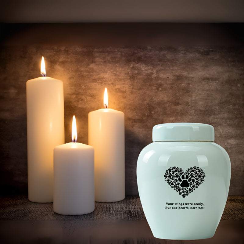Large-Capacity Ceramic Pet Memorial Urn - High-Grade Dog and Cat Cremation Keepsake Urn, Engraved with "Your Wings Were Ready But Our Hearts Were Not," Durable Pet Loss Grief Comfort Urn, Dark Green