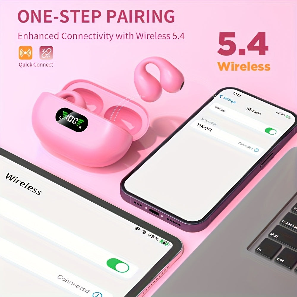 Open-Ear Wireless Earphones Bluetooth 5.4 TWS 360° Ambient Awareness ENC Clear Calls Touch Control All-Day Comfort Sport Fitness Earbuds Secure Fit Truly Open Design