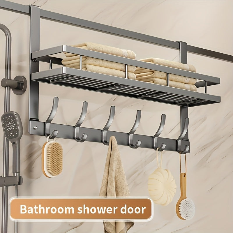 Over-the-Door Storage Rack with Hooks, Heavy-Duty Metal Organizer for Bedroom, Bathroom, Kitchen, and Closet Door, No Tools Required, 4 to 8 Hooks