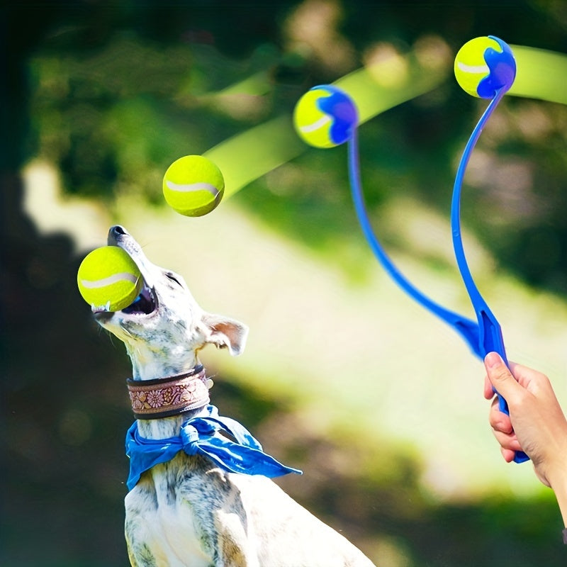 Dog Ball Launcher with Tennis Ball - Hands-Free Fetch Stick for Outdoor Training & Exercise, No-Bend Dog Ball Chucker for Small, Medium, and Large Dogs, Durable Pet Ball Thrower Toy
