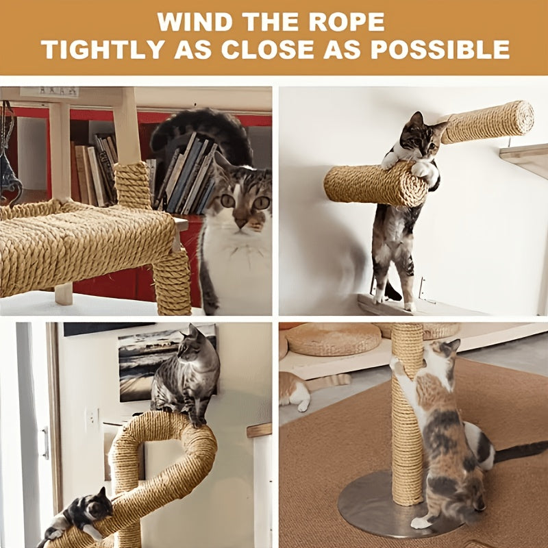 Natural Hemp Rope for Cat Scratching Posts 393.7 Inches - Durable Sisal Replacement Cord for DIY Cat Tree & Claw Care, Strong Unwound Hemp Cord for Scratching Post Repair & Crafts