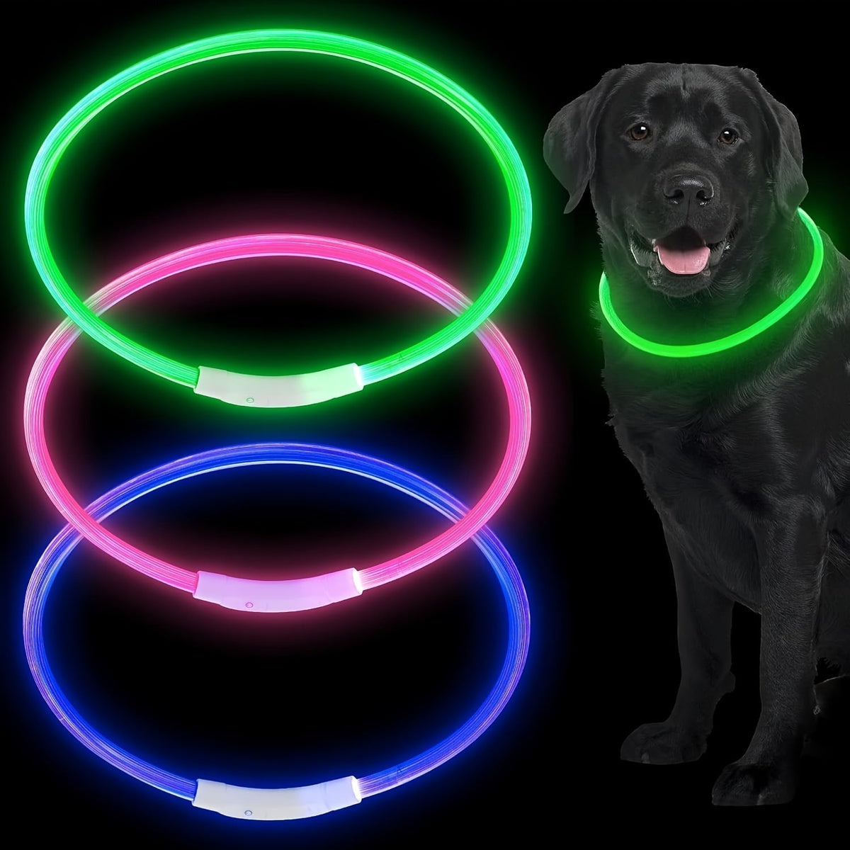 USB Rechargeable LED Dog Collar – 360° Glow Safety Collar with 3 Modes, Adjustable TPU Cuttable Collar for Small, Medium, and Large Dogs, Ideal for Night Walking, Running & Hunting