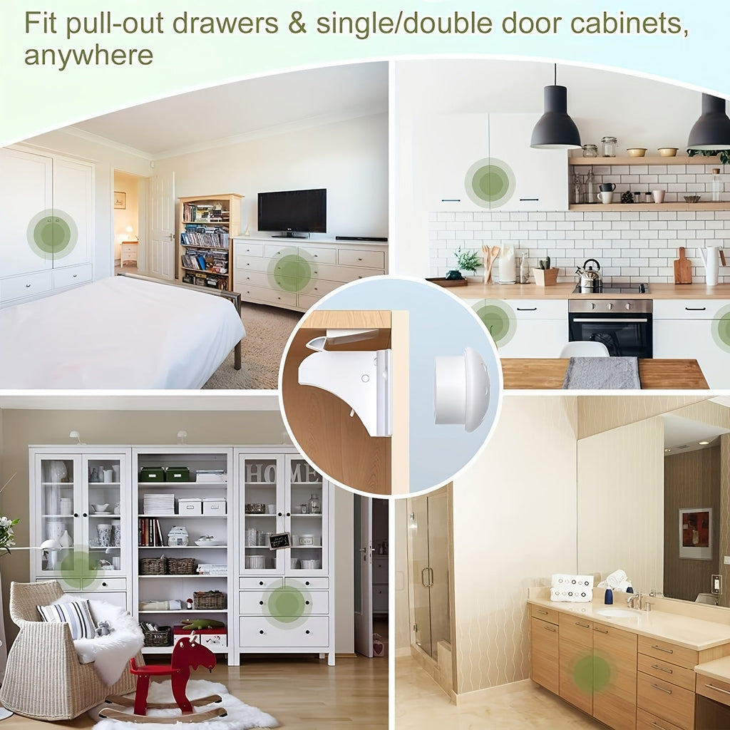 12-Pack Magnetic Cabinet Locks Child Safety with 3 Keys No Drill Invisible Adhesive Cupboard Drawer Locks for Baby Proofing Kitchen