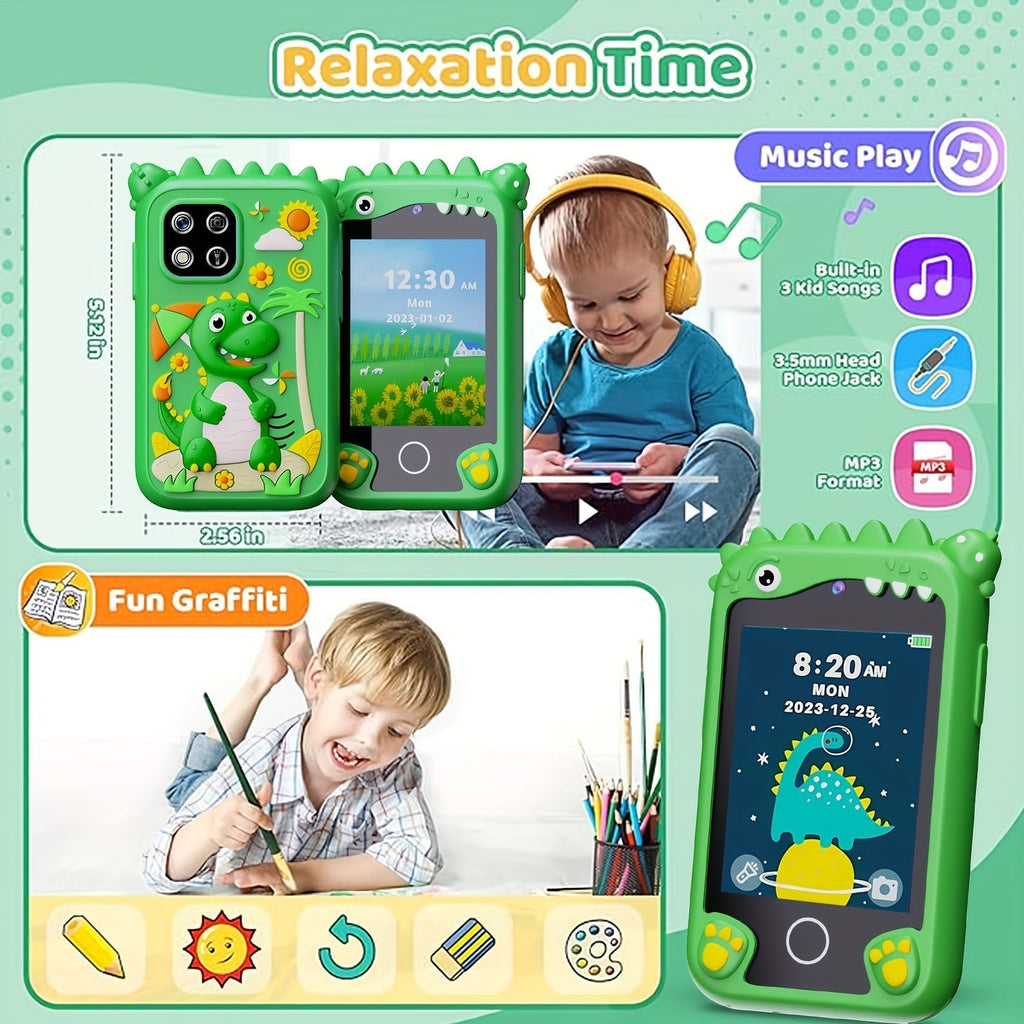 Kids Smart Phone Toy with HD Touchscreen, Dual Camera, Dinosaur Design, 8GB SD Card Included, Play Cell Phone for Boys and Girls Ages 3 and Up, Travel Toy, Birthday, Easter, Halloween, Christmas Gift, Green/Purple
