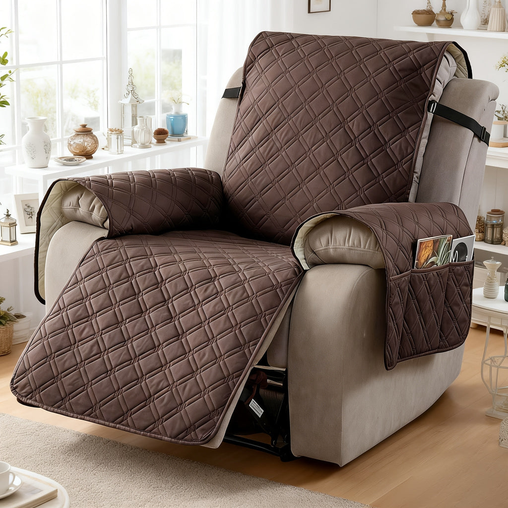 Waterproof Recliner Slipcover with Side Pockets, Anti-Slip Straps, 4-Layer Quilted Fabric, Pet & Kid Proof, Machine Washable Recliner Chair Protector – 11 Colors