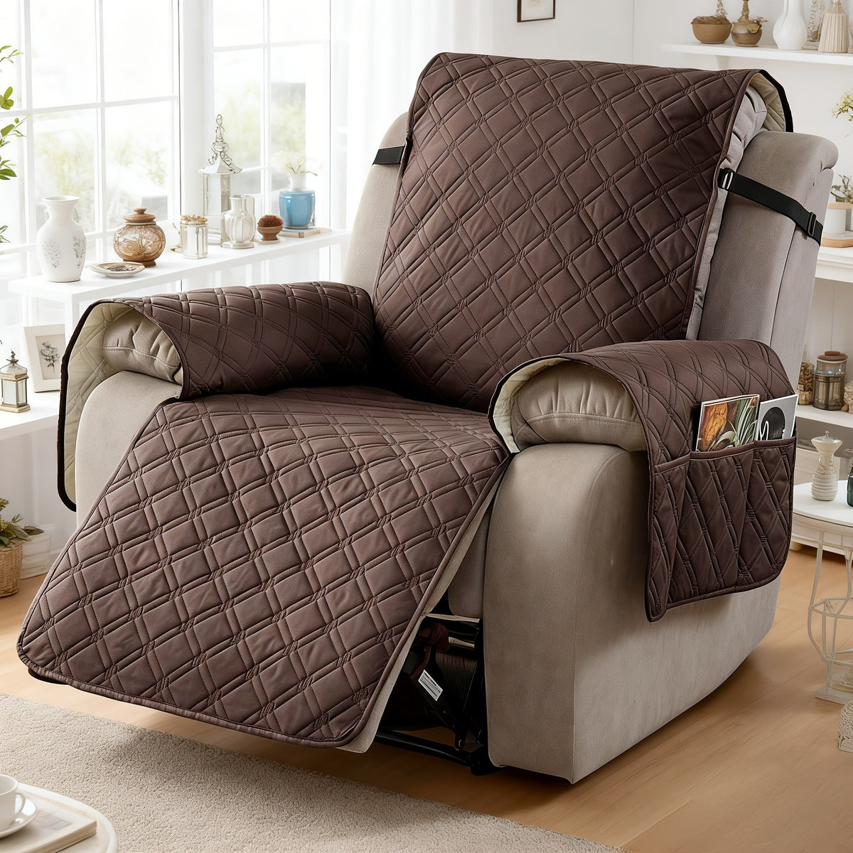 Waterproof Recliner Slipcover with Side Pockets, Anti-Slip Straps, 4-Layer Quilted Fabric, Pet & Kid Proof, Machine Washable Recliner Chair Protector – 11 Colors