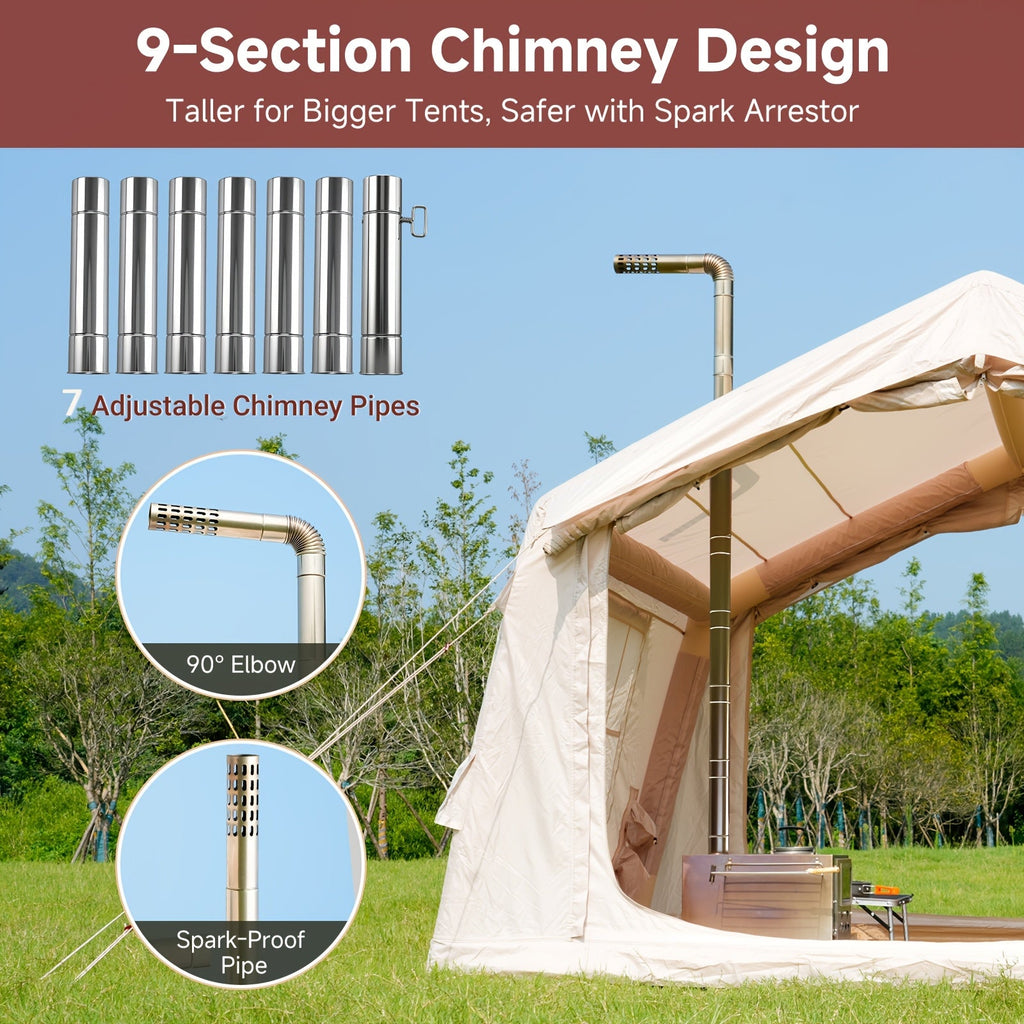MOPHOTO Hot Tent Stove Portable Stainless Steel Wood Burning Camp Stove with 7 Chimney Pipes for Wall Tent Camping Cooking Ice Fishing & Hunting – Large
