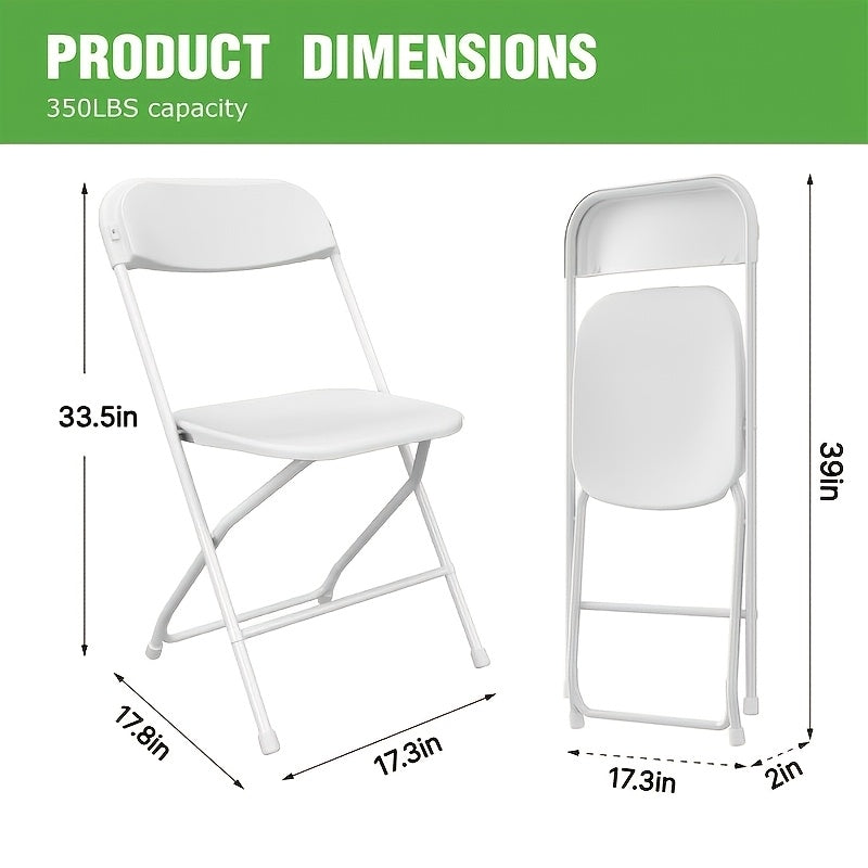 White Folding Chairs 350 lb - Heavy-Duty Plastic with Reinforced Steel Frame, Commercial-Grade Stackable, Indoor & Outdoor - Weddings, Banquets, Parties, Restaurants & More - 2/10/24/50 Pack