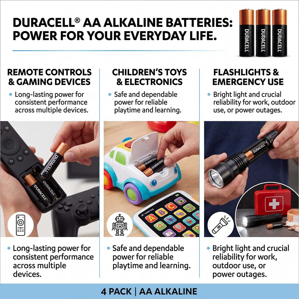 Duracell Coppertop AA Alkaline Batteries 32-Pack - Stable High Output Voltage, Long-Lasting Power for Heavy-Drain Electronic Devices, Remotes, Toys & More