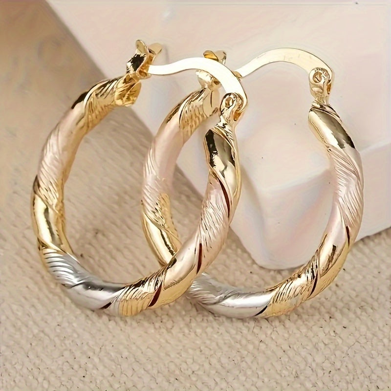 14K Gold Plated Earrings Set 4 Pairs for Women – Hoop, Stud, and Pendant Mix, Durable Circle Earrings for Daily Wear, Parties, and Year-Round Versatile Jewelry Gift