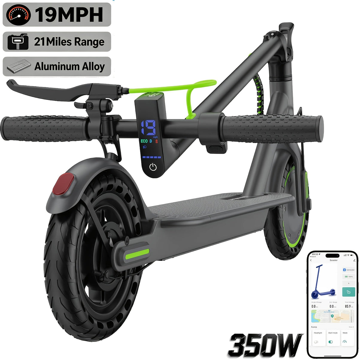 Electric Scooter for Adults, 350W/500W Motor Foldable E-Scooter, 19MPH Top Speed, 19-Mile Long Range, Anti-Skid Solid Tires, LCD Display, Dual Brake Commuting Scooter with LED Lights and Adjustable Speed