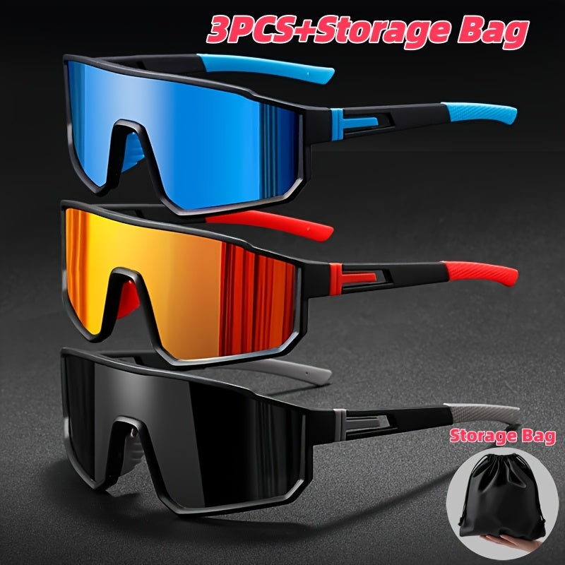 Mirrored Sports Sunglasses Set (3-4 pcs) for Men and Women – Durable PC Polycarbonate Lens and Frame, Fashionable Unisex Outdoor Eyewear for Cycling, Driving, Festivals, and Daily Wear, Includes Cleaning Cloth