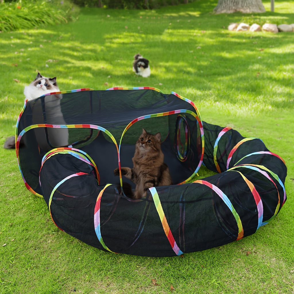 Rainbow Cat Playpen Outdoor Cat Enclosure with Circle Tunnel and Portable Pop-Up Tent, Foldable Cat Playground for Cats, Kittens, and Small Animals, Indoor/Outdoor Use