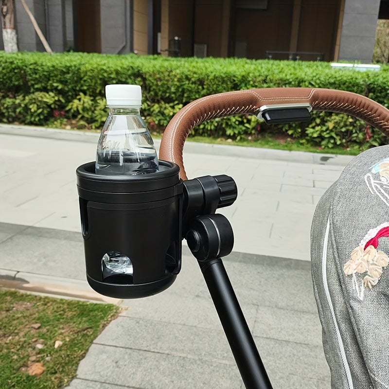 Universal Stroller Cup Holder, 2-in-1 Rotating Dual-Slot Organizer for Bottles & Sippy Cups, Multi-Functional Storage Rack for Baby Stroller Car Seat Wheelchair & Electric Bike