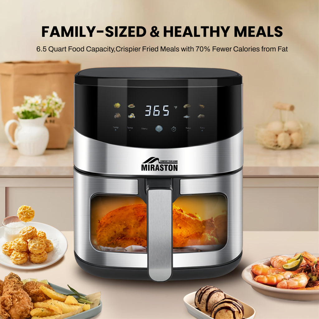 Smart Touch Screen Air Fryer - 2.8QT & 6.5QT, Color Icon Display, Viewable Window, 8 Presets & Manual Adjustments, 1500W, Dishwasher-Safe - Family & Party Kitchen Appliance