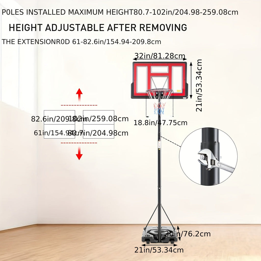 Portable Basketball Hoop 10ft, 44" Shatterproof Backboard, Shock-Absorbent Rim, Easy Height Adjustment, Fillable Base with Wheels, Outdoor Basketball Goal for Backyard Driveway Pool