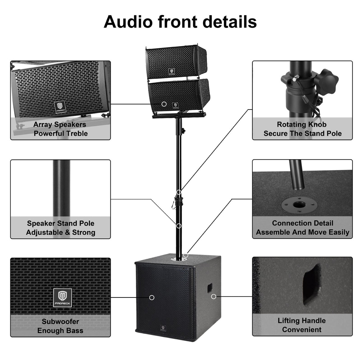 Power CLUB 6000 PA Speaker System 8000W P.M.P.O. 2.2 Channel Class-D Bi-Amp 4x6.5" Line Array + 2x15" Subwoofers Wireless USB SD Card Remote Control 110V–220V for Parties DJs Weddings & Events