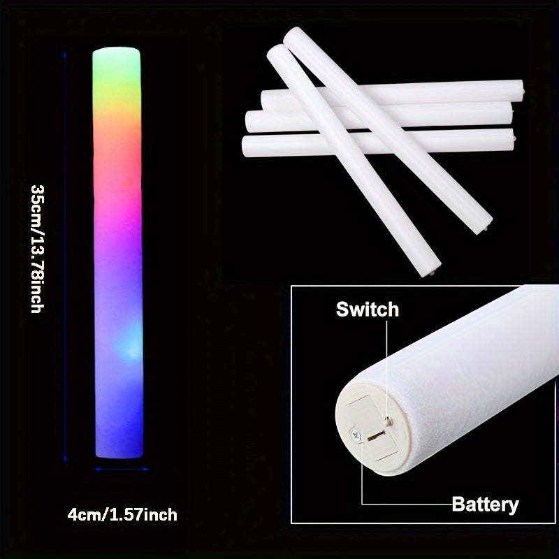 LED Foam Light Sticks Bulk Pack 28, 48 or 100 Pieces – 3-Mode Color Changing Flashing Glow Sticks for Parties, Weddings, Concerts, Birthdays, Halloween, Christmas, Camping and Cheering Events