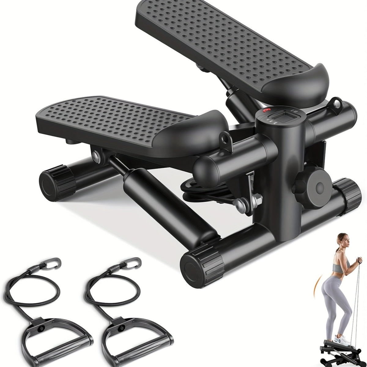 Mini Twist Stepper with Resistance Bands - Portable Stair Stepper for Home Workout, 300 lbs Capacity Full-Body Cardio Trainer for Legs and Arms
