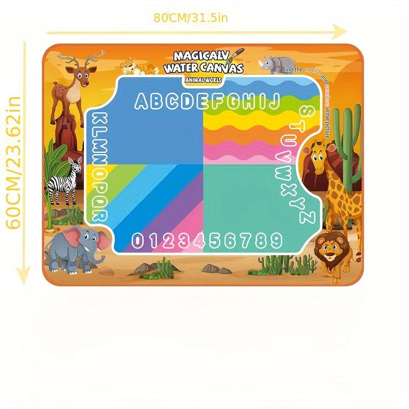 Water Drawing Mat for Kids, Reusable Magic Painting Canvas, Mess-Free Art Toy Set for Ages 3+, Large 80x60cm, Ocean Animal Designs, Gift Box