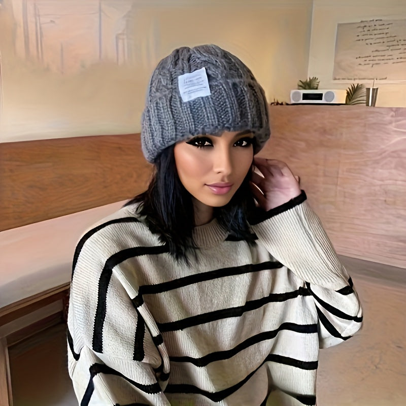 2 Pack Winter Knit Beanies for Women and Men, Candy-Colored Chunky Cable Knit Warm Hats with Ear Protection, Loose Fit Slouchy Beanie for Outdoor Streetwear in Cold Weather