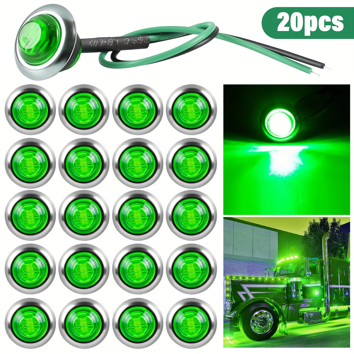 LED Marine Boat Courtesy Lights 20-Pack DC12V 3-LED Side Marker Lights for Boat Yacht Transom Stern Deck, Round Submersible Navigation Lights in Red, Green, Blue, White, and Yellow, Stainless Steel Base