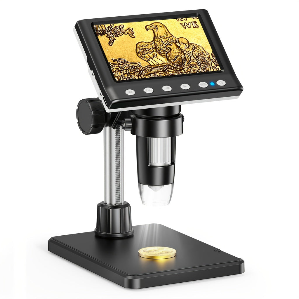 1000X Digital Microscope with 4.3" Screen - 8 Adjustable LED Lights, for PCB Repair, Soldering, Coin Inspection & PC View - DM7 Model