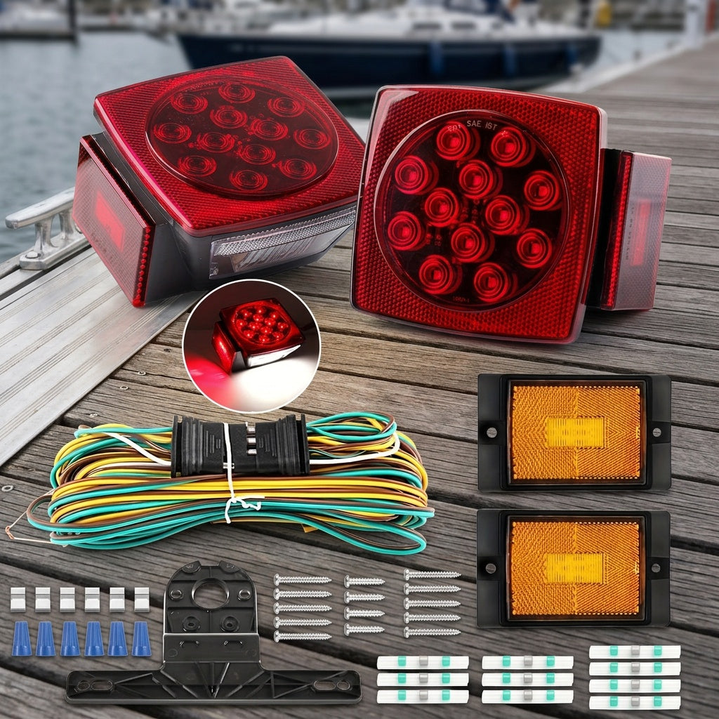 12V LED Trailer Light Kit with Wiring Harness – Submersible Waterproof Utility Trailer Lights for Boat, RV, and Truck, Complete Kit for Trailers Under 80 Inches, Corrosion Resistant