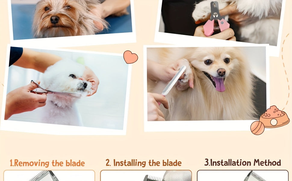 Rechargeable Cordless Pet Grooming Clippers with LED Display - Professional Wireless Dog Hair Trimmer, Detachable Blades, 4 Comb Guides, Low Noise, 3.6V USB Charging, for Dogs, Cats, and Small Animals
