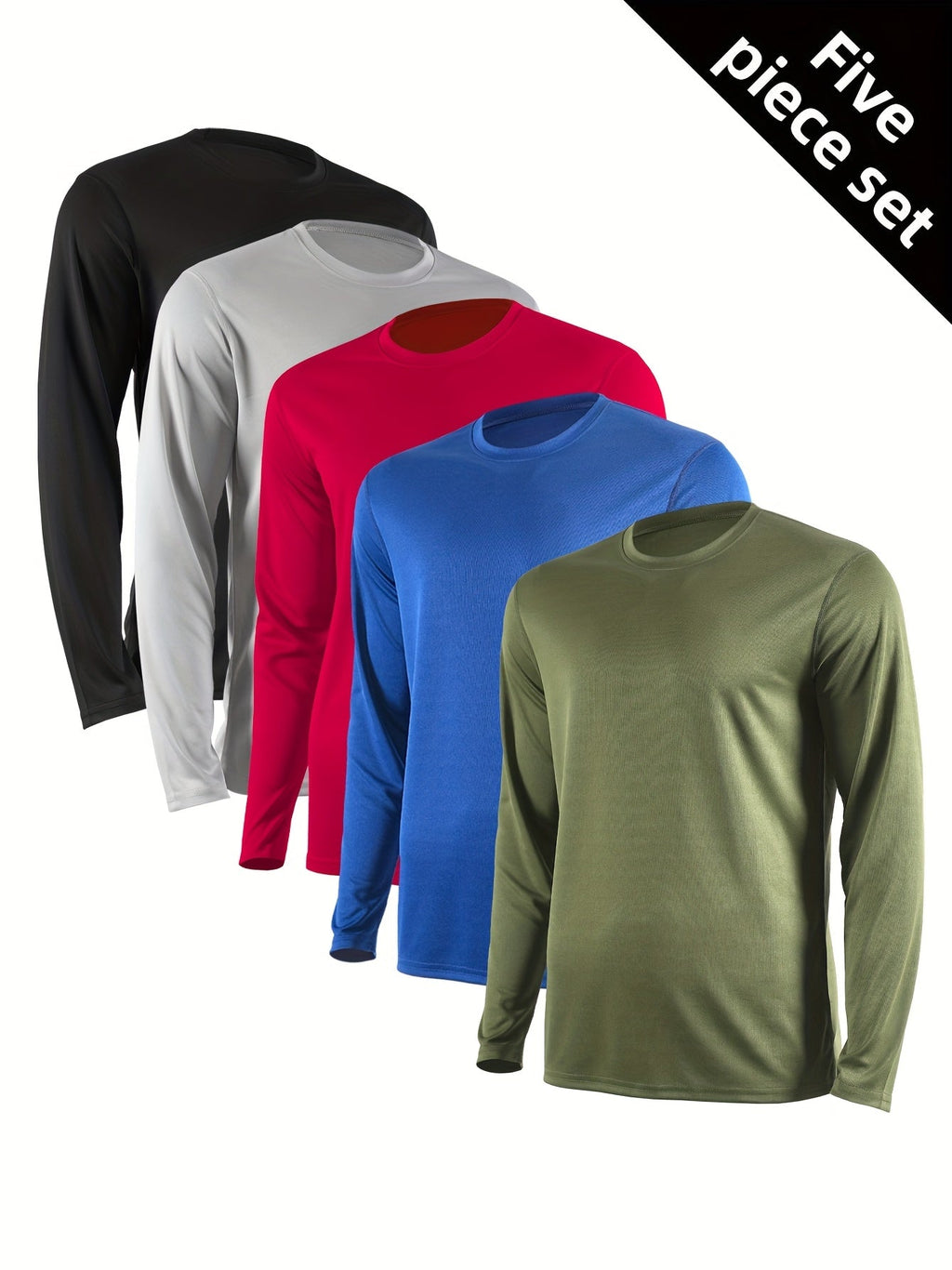 Men's Quick-Dry Long Sleeve Shirts 5-Pack, Moisture-Wicking Breathable Athletic Workout Tops - Anti-Odor Stretchy Running Gym Training Shirts, S-XXL