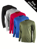 Men's Quick-Dry Long Sleeve Shirts 5-Pack, Moisture-Wicking Breathable Athletic Workout Tops - Anti-Odor Stretchy Running Gym Training Shirts, S-XXL