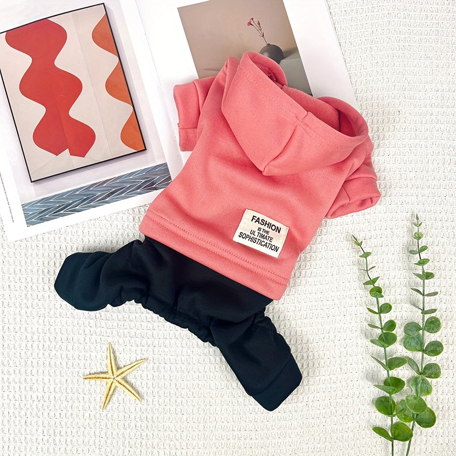 Color Block Small Dog Hoodie – 4-Legged Sweatshirt, Machine Washable Polyester Winter Pullover for Small Dogs, XS to XXL, Casual Cozy Pet Sweatshirt in Pink, Red, and Ginger for Cold Weather Outings