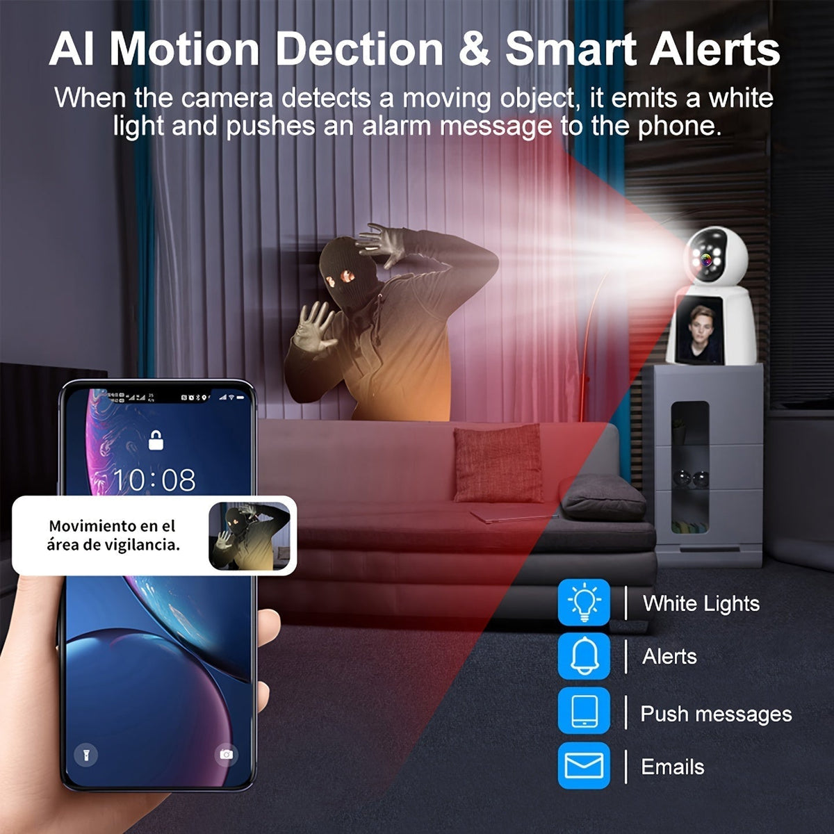 WiFi PTZ Indoor Camera with 3-Inch Built-In Screen, 3MP HD Video Calling, Two-Way Audio, Color Night Vision, AI Detection, Pet/Baby/Elderly Monitor, Home Security Camera, App Control