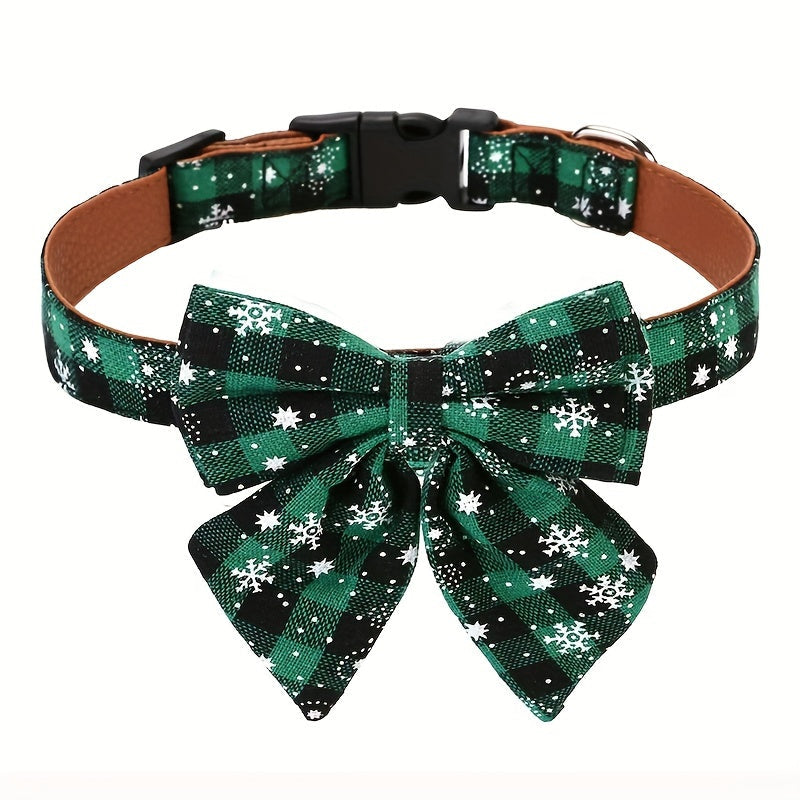 Christmas Dog Collar with Removable Bow Tie – Classic Plaid Red & Green Holiday Pet Collar for Small, Medium, and Large Dogs, Festive Xmas Gift