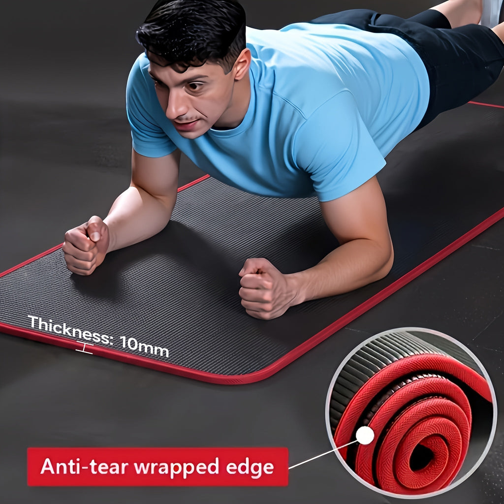 Yoga Mat 6.07×2.0 Ft 10mm Thick Non-Slip High-Density Tear-Resistant Edge-Trimmed with Carry Strap Roll-Up Storage for Yoga Pilates & Fitness – Black