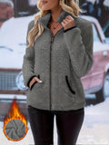 Women's Contrast Color Plush Zip Pocket Jacket Long Sleeve Warm Casual Coat Autumn Winter Versatile Outerwear S-XXL Multiple Colors Available