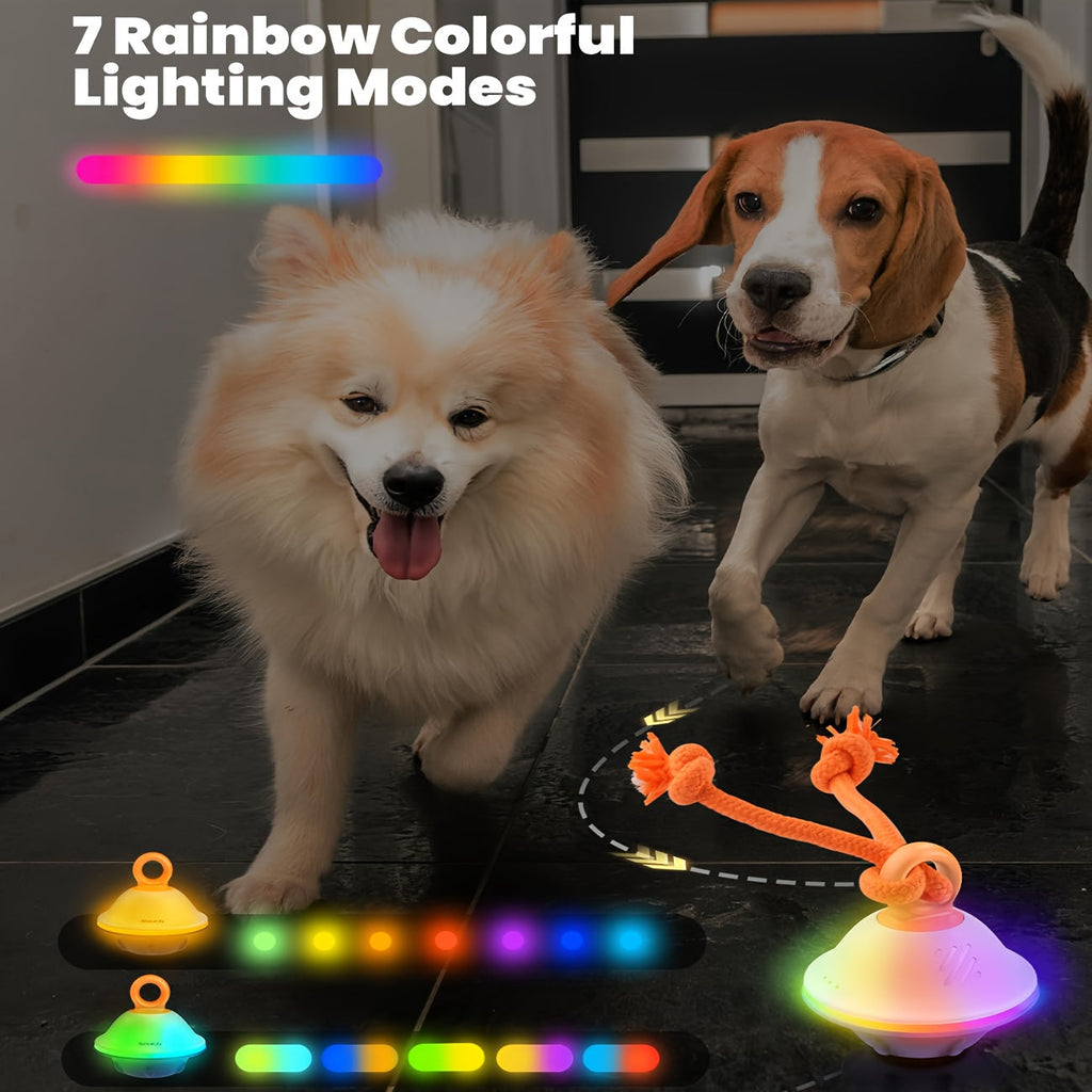 Automatic Moving Rolling Dog Ball Toy with Rope, Motion Activated, Voice Recording, USB Rechargeable, Interactive Stimulation Toy for Small/Medium Dogs, Boredom Relief (Gray/White)