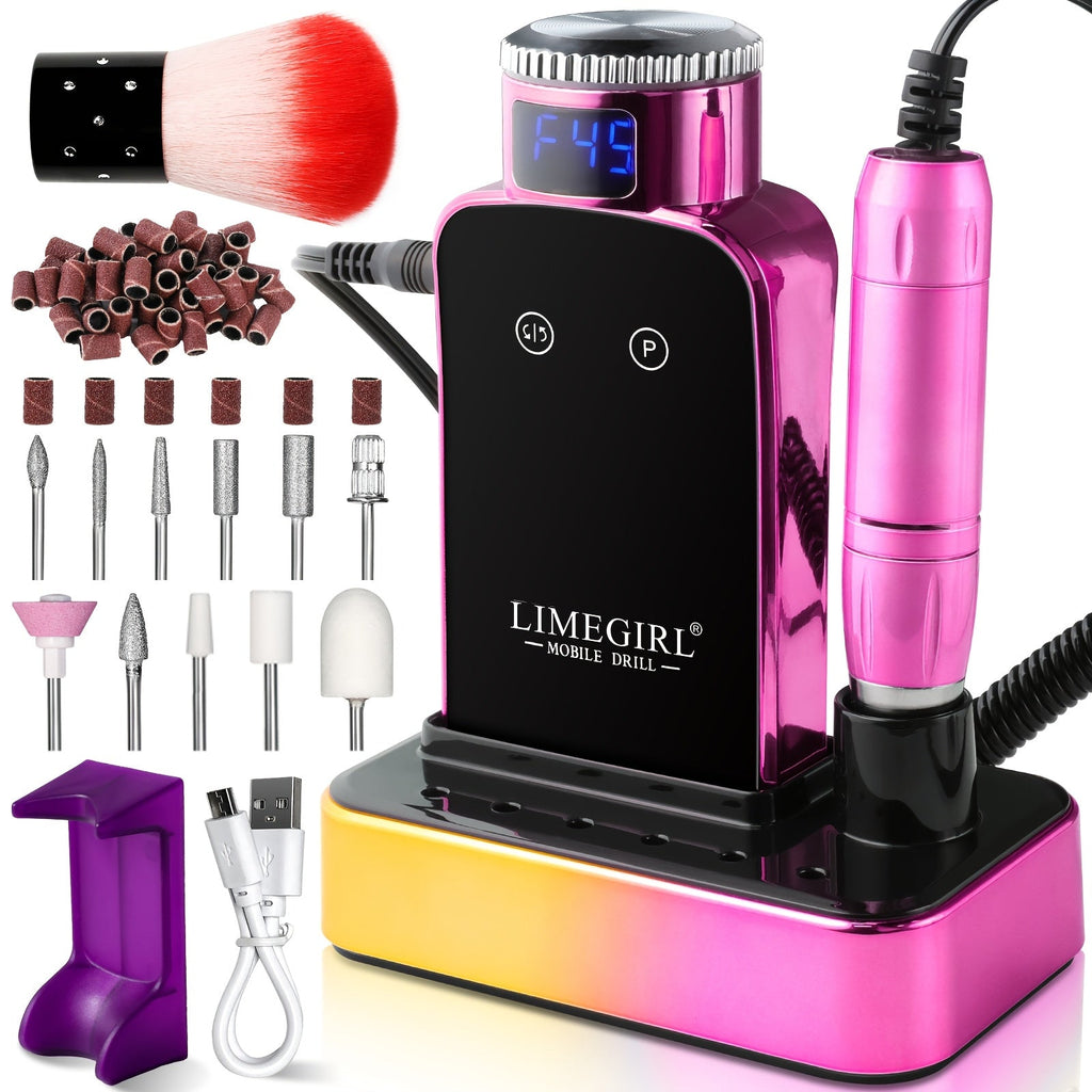 Electric Nail Drill Machine 45000RPM - Cordless Rechargeable Professional Nail File for Acrylic & Gel Nails, Manicure Pedicure Polishing & Shaping for Salon & Home Use - Pink, Gold, Purple & Green