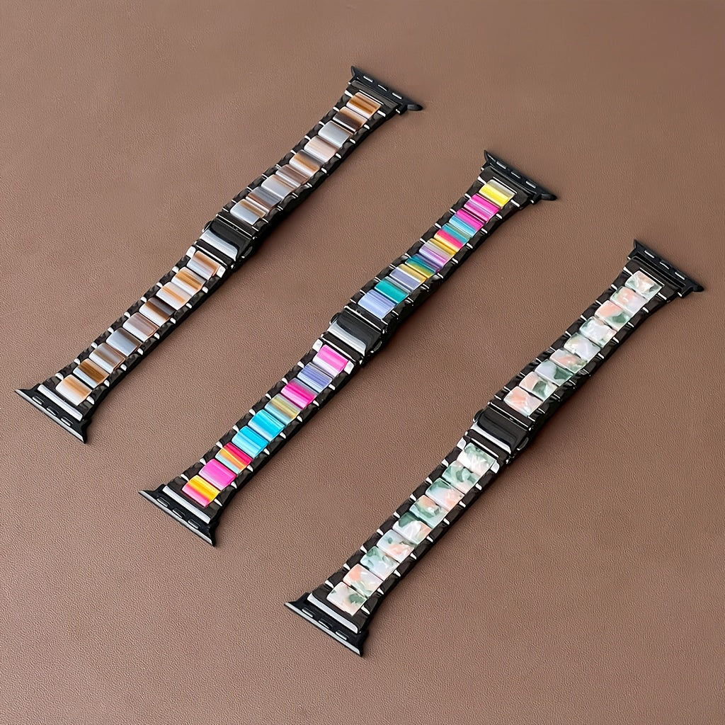 Apple Watch Band 42/44/45/46/49mm Women's Stainless Steel Resin Metal Replacement Strap Starlight Rainbow for iWatch Series 11 10 9 8 7 6 5 4 3 SE Ultra for Work, Office, Fitness, Party