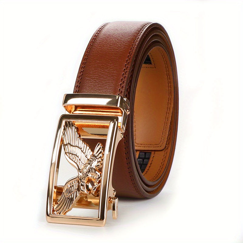 2pcs Men's Genuine Leather Belt Set with Automatic Ratchet Buckle – Adjustable Comfort Fit for 30"-44" Waist, Business & Casual Dress Belts in Black/Light Brown & Black/Dark Brown