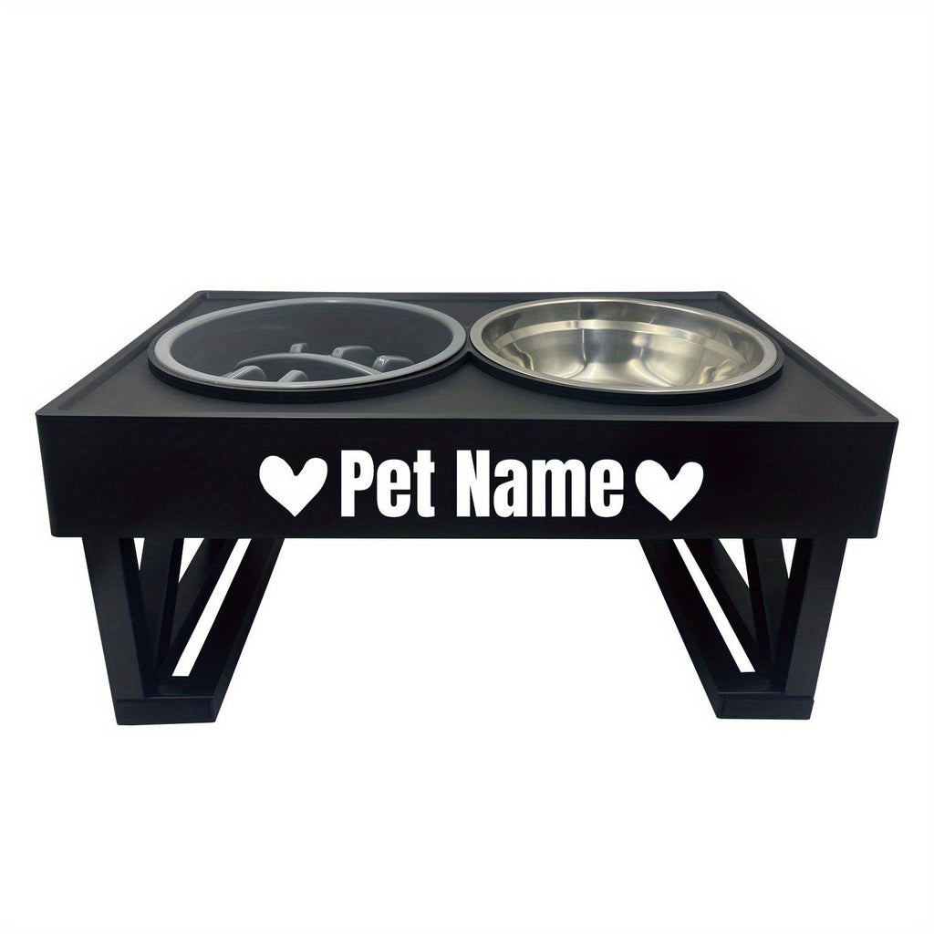 Personalized Elevated Stainless Steel Dog Bowl with Slow Feeder and Height-Adjustable Double Feeding Station for Medium to Large Dogs and Cats
